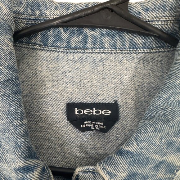 Bebe Distressed Denim Jacket W/ Embroidered Mandala Design & Raw Hem - Womens XL - Picture 3 of 15